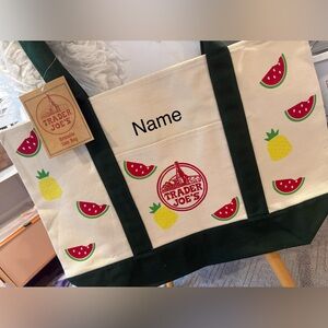 Custom-made Trader Joe's large Green tote with designs 🍉🍍